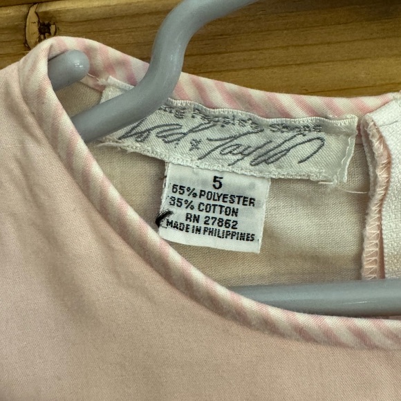 Vintage Lord & Taylor Size 5 Baby Pink Pinstripe Floral Short Sleeve Dress - Picture 12 of 12